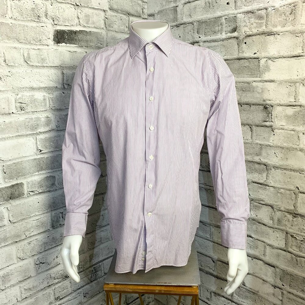 Canali 1934 Designer Purple White Striped Dress Shirt